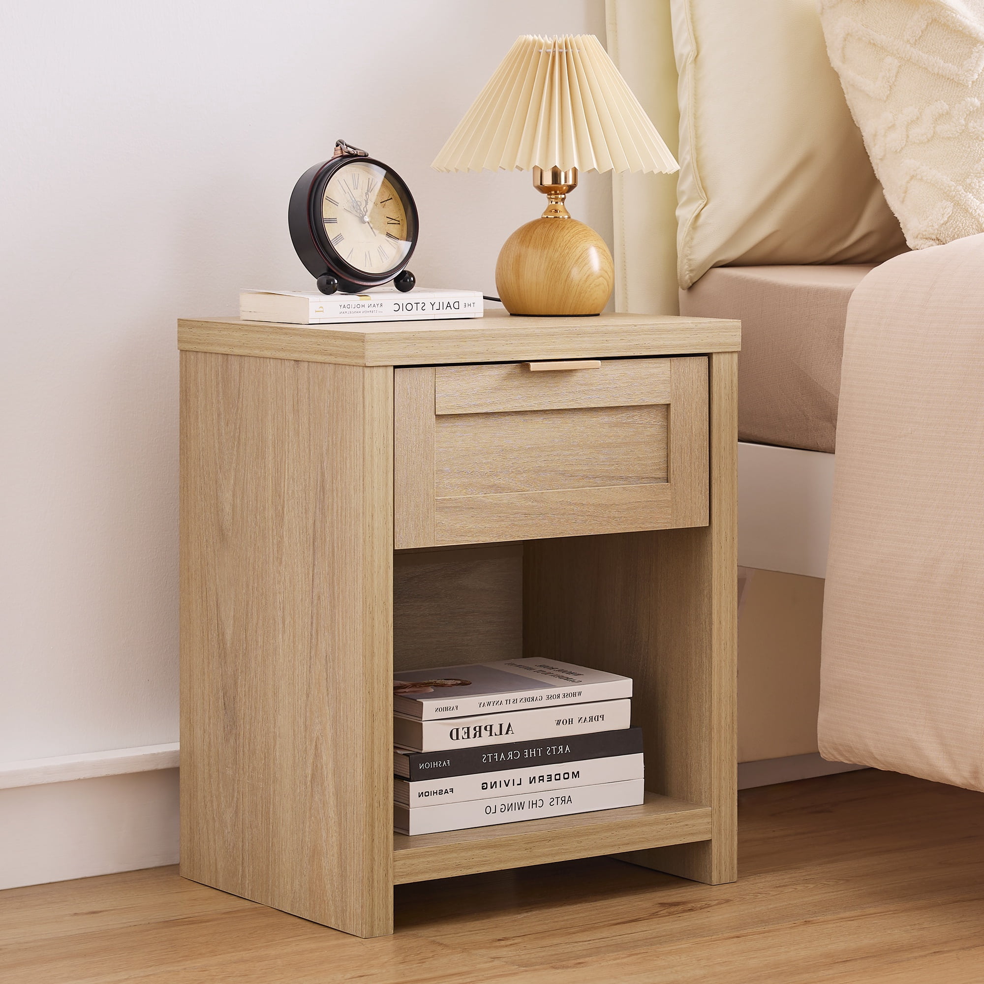 ARKANTOS Nightstand with Drawers Farmhouse Nightstand Set of 2 Light Oak