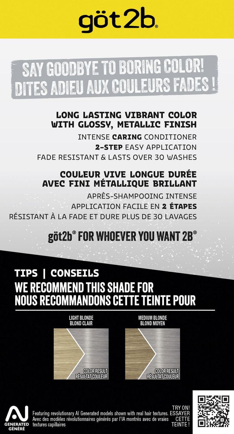 Got2b Metallics coloration permanente pour cheveux, argenté métallique M71, 1 application 1 application, 60 ml