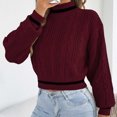 thumbnail image 5 of AHTJRT Women's Autumn Winter Sweaters Fashion Mock Neck Twist Knitted Tops Fashion Long Sleeve Striped Color Pullover Sweaters Wine M, 5 of 6