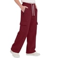 thumbnail image 5 of Boy's Loose Wide Leg Cargo Sweatpants Solid Color Drawstring Pants Elastic Waisted Casual Comfortable Pants with Zip Pocket 5-14 Years, 5 of 7