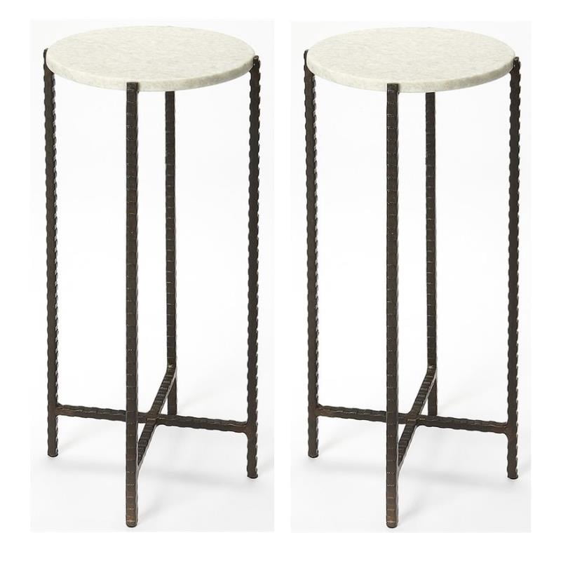 Home Square 9" Round Marble Top End Table in White and Black Set of 2