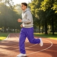 thumbnail image 6 of Hsovts Men's Loose Wide Leg Baggy Sweatpants Elastic Drawstring Waist Fleece Loungewear With Practical Side Pockets Purple XL, 6 of 7