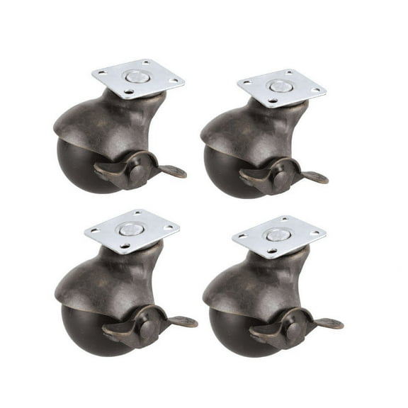 Ball Caster Wheel [Set of 4] with Brakes for Furniture [2 Inch], Vintage Antique Swivel Caster with Top Plate