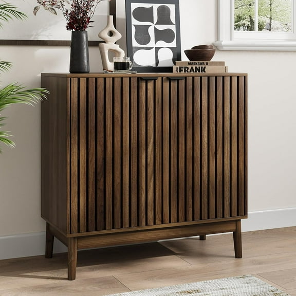 Smart FENDEE Kitchen Buffet Cabinet with Adjustable Shelf, Wood Coffee Bar Cabinet Sideboard,Walnut