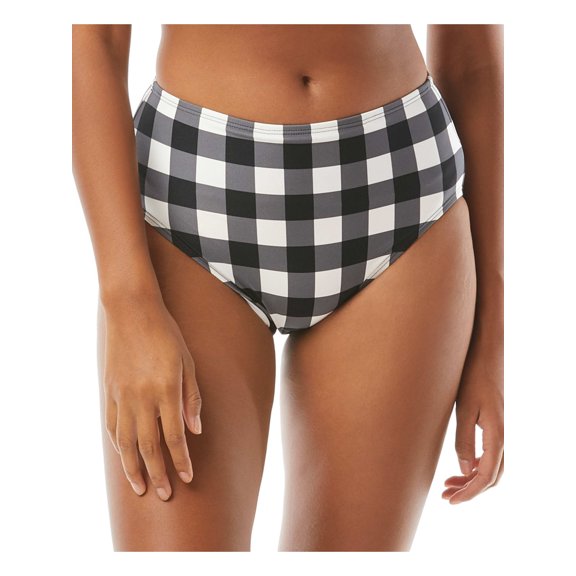 KATE SPADE NEW YORK Women's Black Plaid Stretch Lined Full Coverage High Waisted Swimsuit Bottom XS