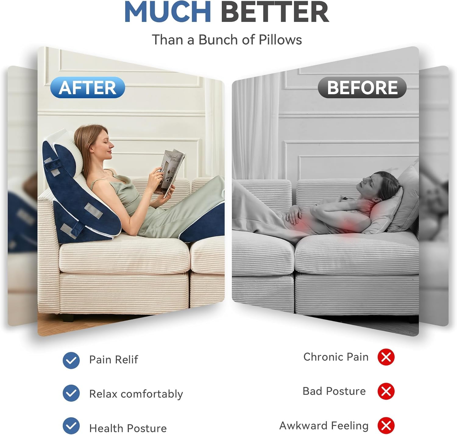 4PCS Bed Wedge Pillow Post Surgery, Orthopedic Sleeping Wedge Pillow Set for Back, Neck and Leg Pain Relief, Acid Reflux, GERD, Memory Foam Support Pillows for After Surgery, Navy