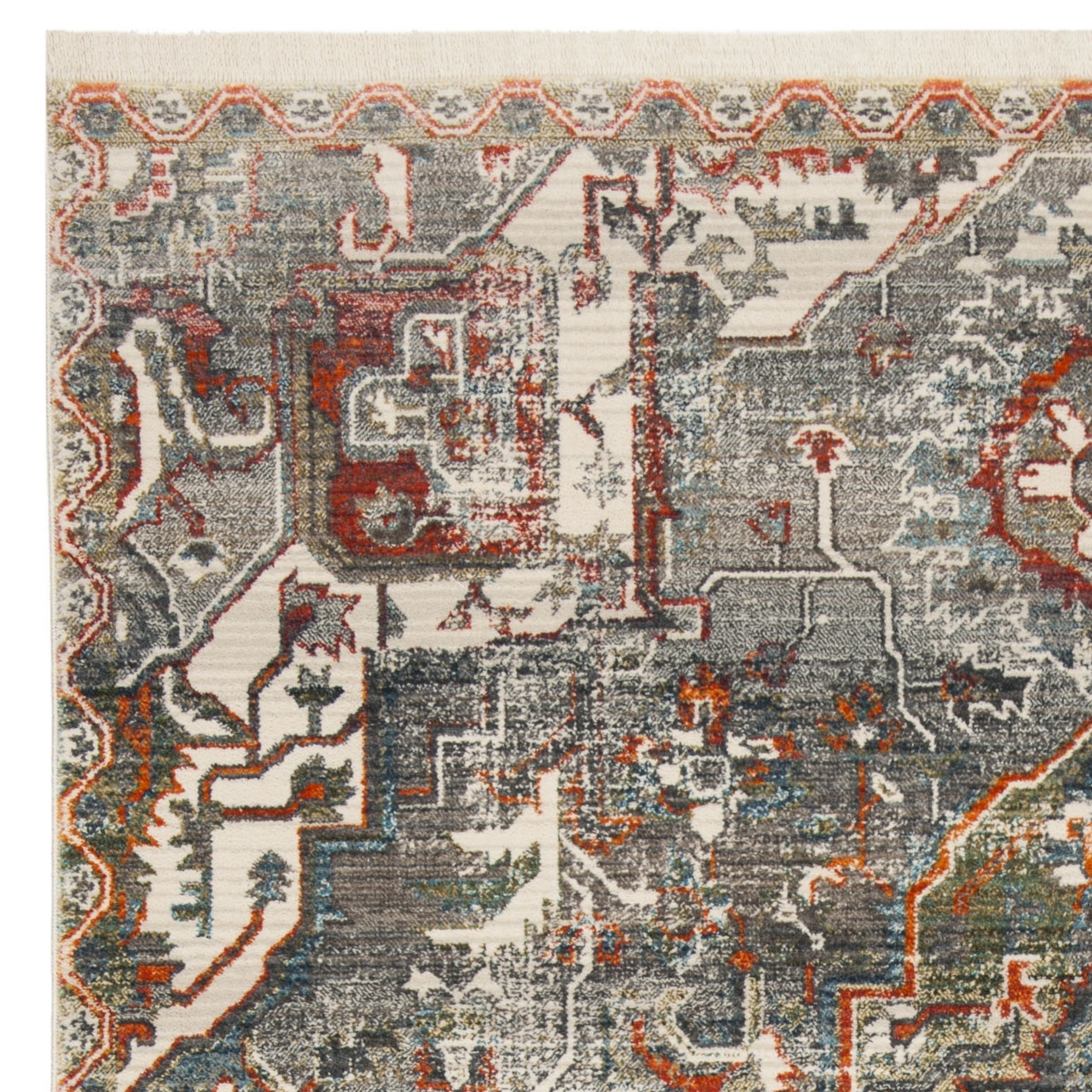SAFAVIEH Vintage Persian Gerard Geometric Polyester Area Rug, Charcoal/Olive, 8' x 10'