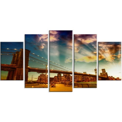 Design Art Relaxing In Brooklyn Bridge Park 5 Piece Photographic Print On Wrapped Canvas Set Walmart Com Walmart Com