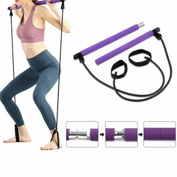 Yoga Pilates Bar Kit, Exercise Resistance Band Portable Pilates Stick  Muscle Toning Bar w/ Foot Loop for Home Gym 