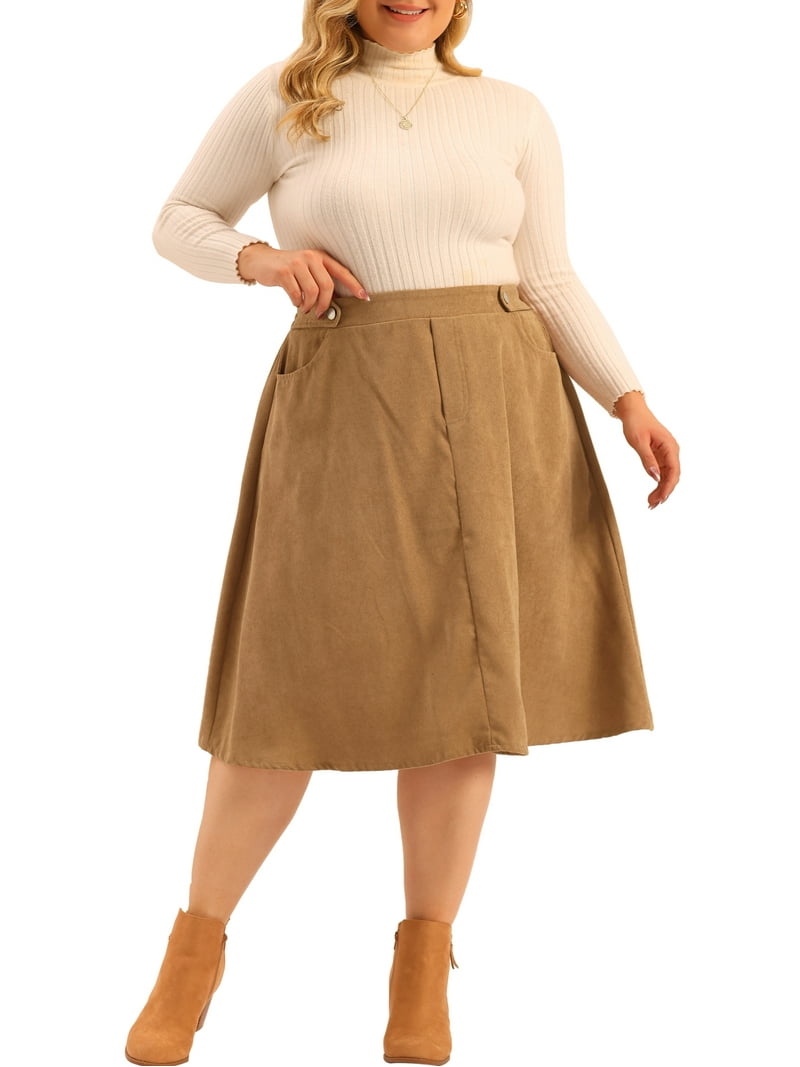 Unique Bargains Women's Plus Size Casual Knee a Line Faux Suede
