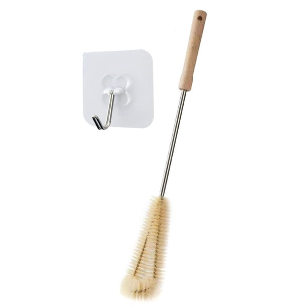 1PC Limpiador de cepillos de botellas Mango de madera largo Cepillo de limpieza de botellas de agua Sin áreas muertas Abanopi Cepillo de copa grande + gancho