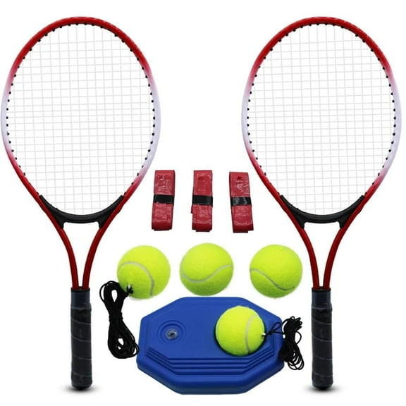 Magicorange Tennis Racket Set of 2 for Adult, 27 inch Length for Beginners and Professional with 4 Balls, 3 Overgrips, 1 Trainer, 1 Tennis Bag (Red)
