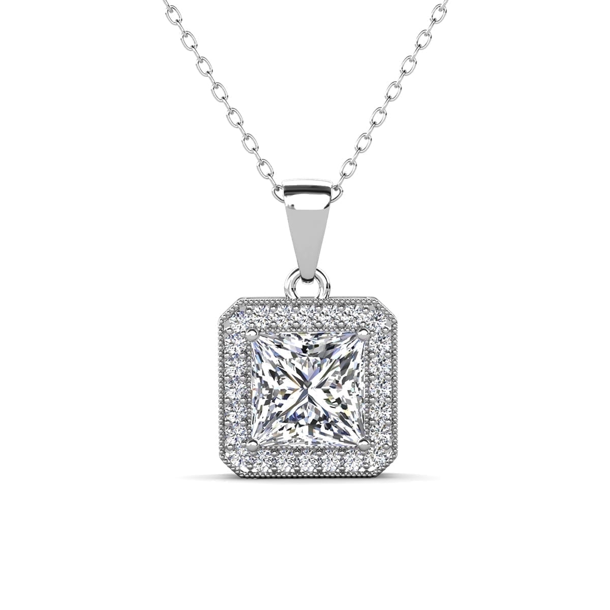 Cate & Chloe Ivy 18k White Gold Plated Pendant Necklace with Simulated Diamonds Gift for Women