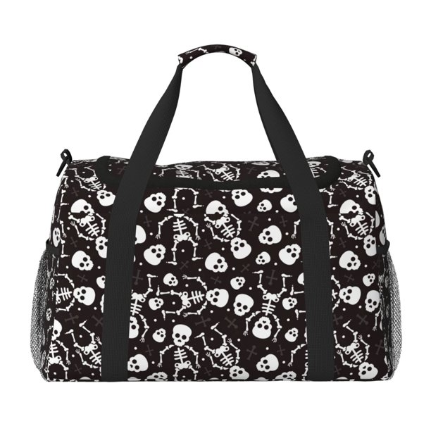 Fotbe Skeleton Bolsa de Viaje con Estampado, Bolsa de Fin de Semana para Mujer con Compartimento para Zapatos, Bolsa de Gimnasio con Bolsillo Húmedo