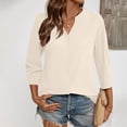 thumbnail image 5 of Button Up Shirt Women Fashion Casual Solid 3/4 Sleeve Button Down Shirt Summer Tops, 5 of 6