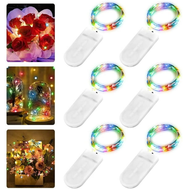 Paquete de 6 luces de hadas LED con batería, 2M 20 luces de hadas de alambre de cobre LED con pilas IP66 Luz de hadas resistente al agua para fiestas, Navidad, bodas, decoración de iluminación, color Adepaton LKX-2024