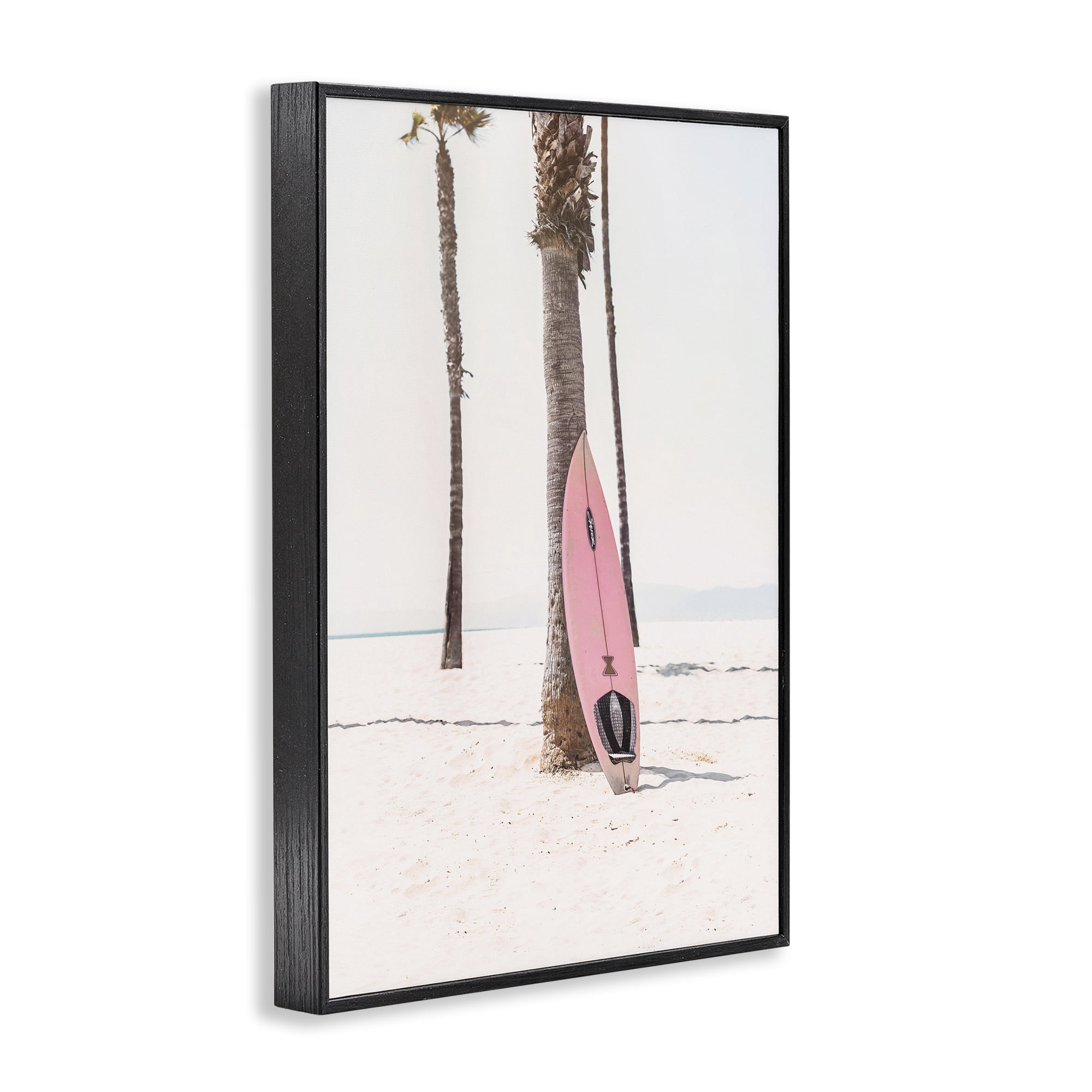 Stupell Industries Pink Surf Board Coastal Photography Black Framed Art Print Wall Art, 12 x 18