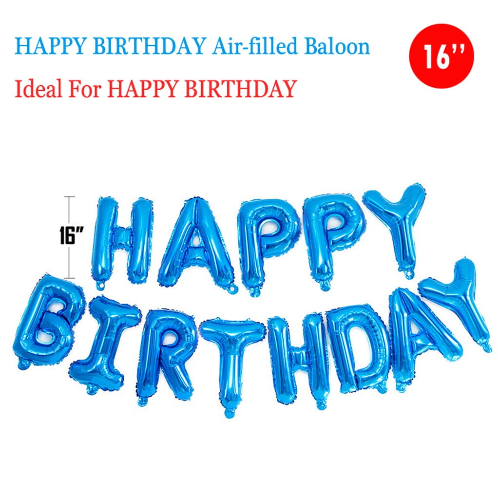 Self Inflating Happy Birthday Balloon Banner Bunting 16 inch Foil Blue Boy Dinosaur Party Decorations Girl Glitter Balloons