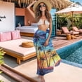 thumbnail image 3 of Yuyamidu Sunset Women's 3 Piece Thong Bikini Set Palm Tree Bikini Top Swimsuit Beachwear with Split Beach Cover Ups Halter Bikini Top Triangle Bottoms, 3 of 6