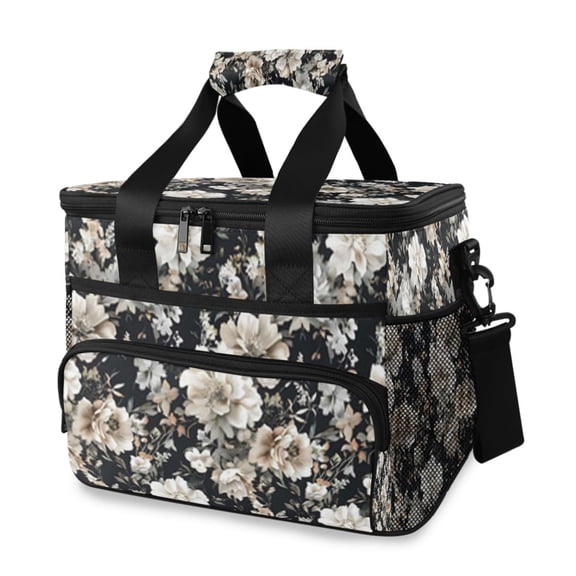 Cooler bag Elegant Floral on Black 15L Insulated Lunch Bag Large Cooler Suitable for camping and picnics