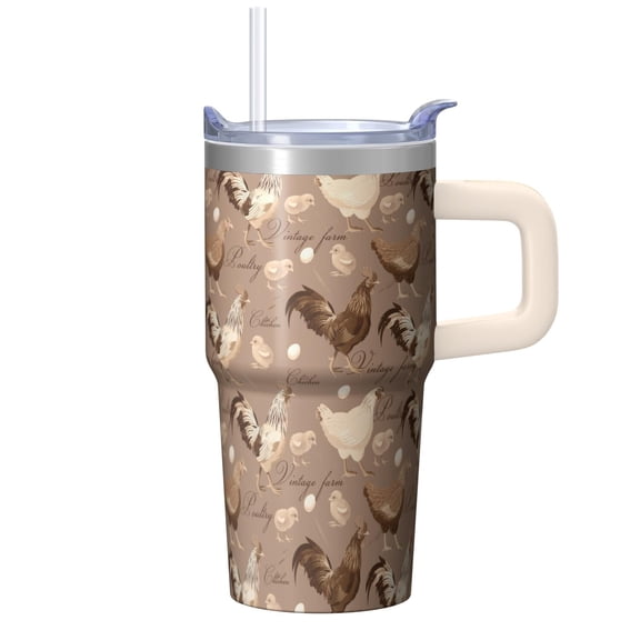 20oz Rooster Chicken Tumbler with Handle Insulated Travel Mug Stylish Birthday Christmas Gift for Chicken Fans Women Men Fits Standard Cup Holders Comfortable Handle Durable Office Home Use