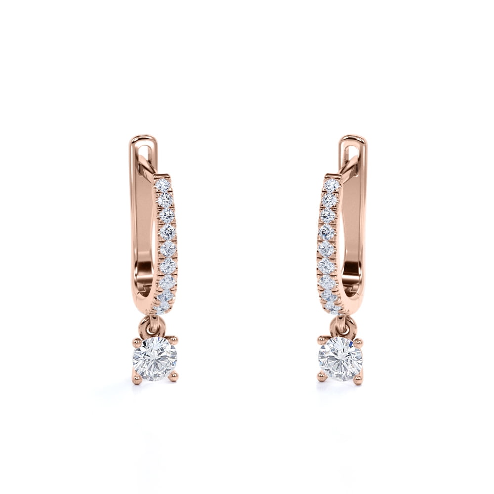 1 Carat Round Brilliant Cut Diamond and Moissanite - 4 Prong Pave Set Huggie Hoop Earrings - 18K Rose Gold Plating over Silver