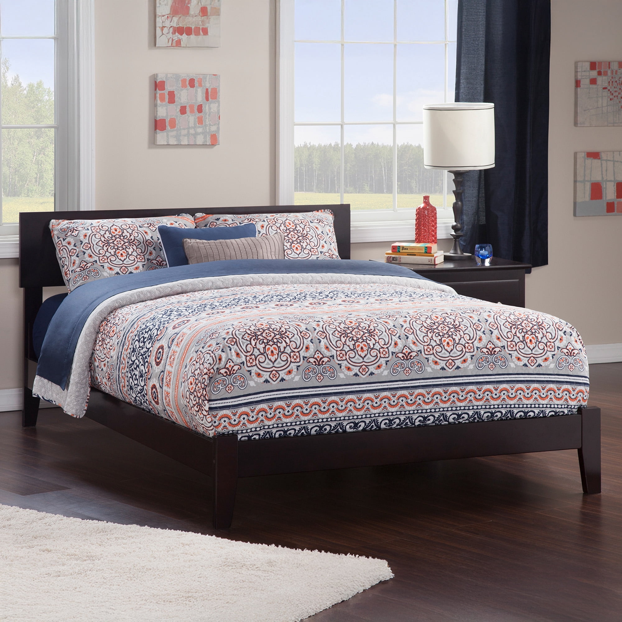 AFI Orlando King Low Profile Wood Platform Bed Frame with Panel Headboard, Espresso