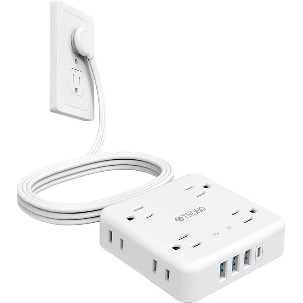 TROND Flat Plug Power Strip with USB C, Ultra Thin Long Extension Cord
