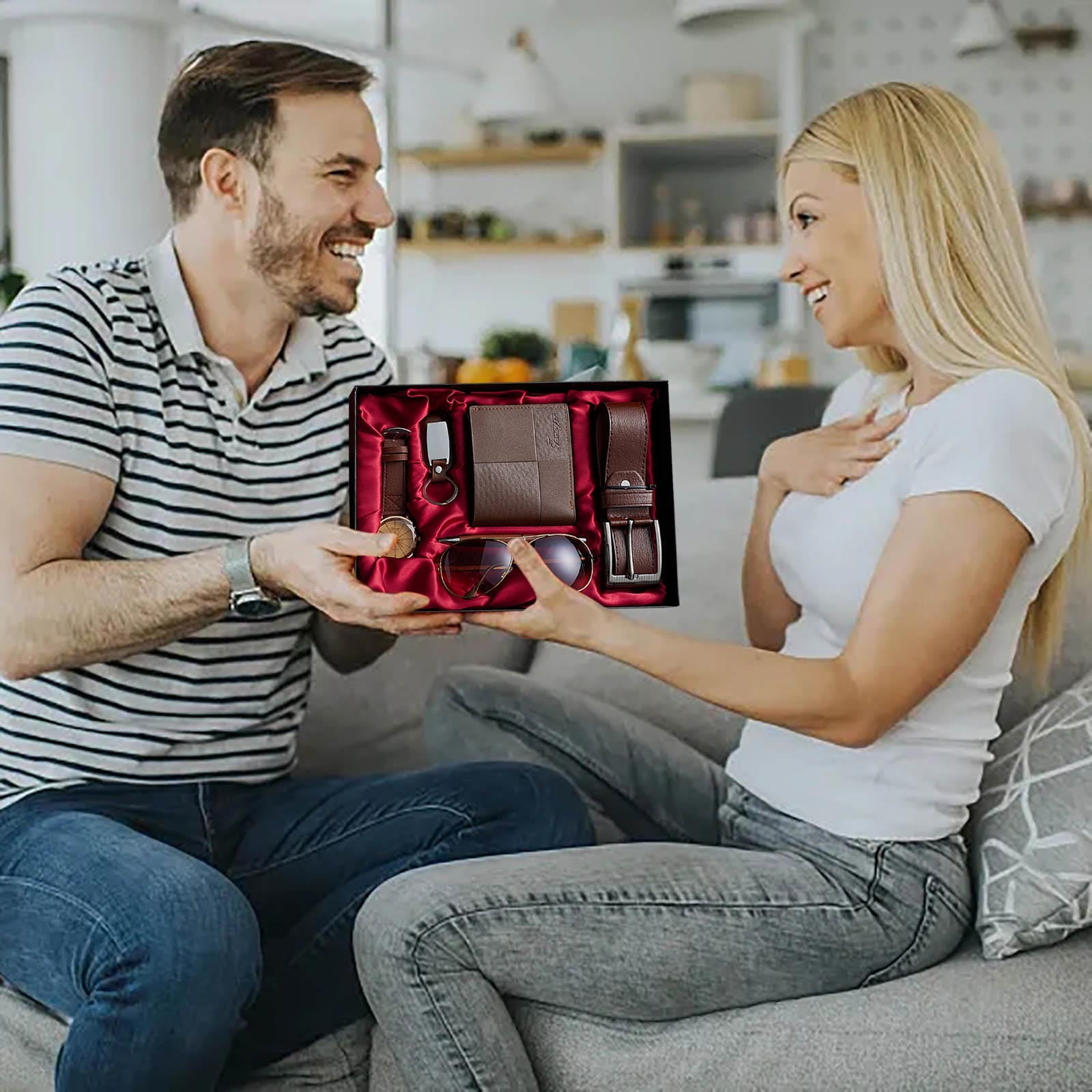Men Gift Set Belt Watch Wallet Belt Set Gift Box Unique Birthday Gifts Box for Father Husband Son Boyfriend Friend, Gift Baskets for Men Male