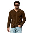 thumbnail image 2 of Sorvello Men's V-Neck Long Sleeve T-Shirt Fall Breathable textured fabric Casual Pullover Tops Brown 3XL, 2 of 7