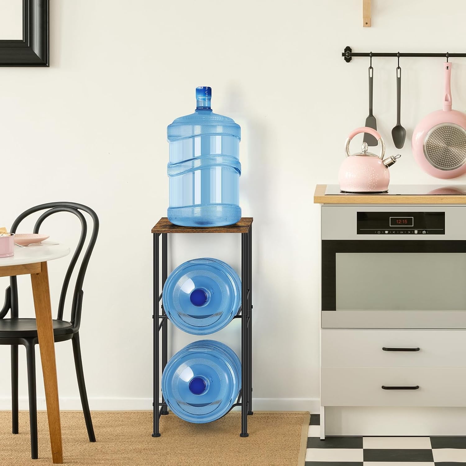 Water Bottle Holder Organizer 5 Gallon Water Jug Holder with Top Shelves 2 Tier Water Cooler Jug Storage Rack Heavy Duty Water Dispenser Stand for 5 Gallon Bottle Kitchen Office Living Room Brown