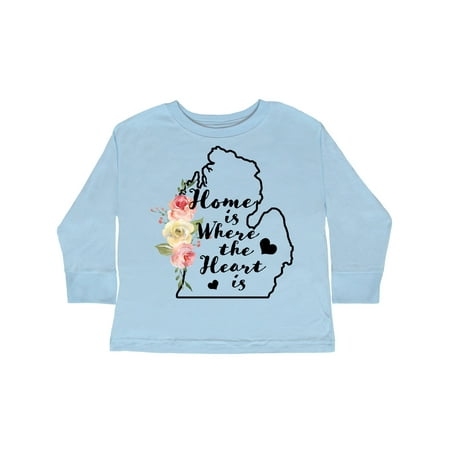 

Inktastic Michigan Home is Where the Heart is with Watercolor Floral Gift Toddler Boy or Toddler Girl Long Sleeve T-Shirt