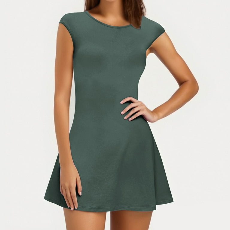 SMihono Womens Dresses Cap Sleeve Cocktail Graduation Formal Party Club  Mini Outfits A-Line Sleeveless Solid Mini Dress Green L - Walmart.com