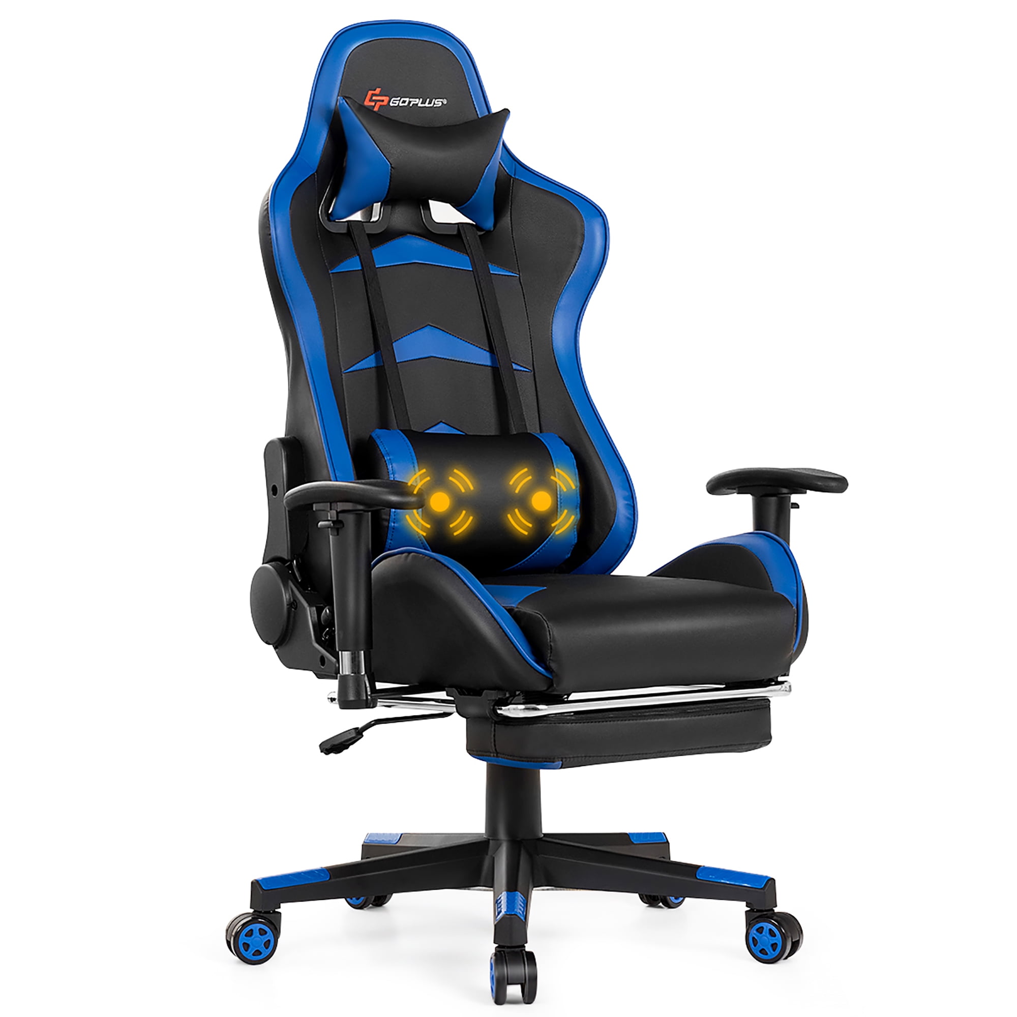 Details about   Massage LED Gaming Chair Reclining Racing Chair w/Lumbar Support&Footrest Blue 