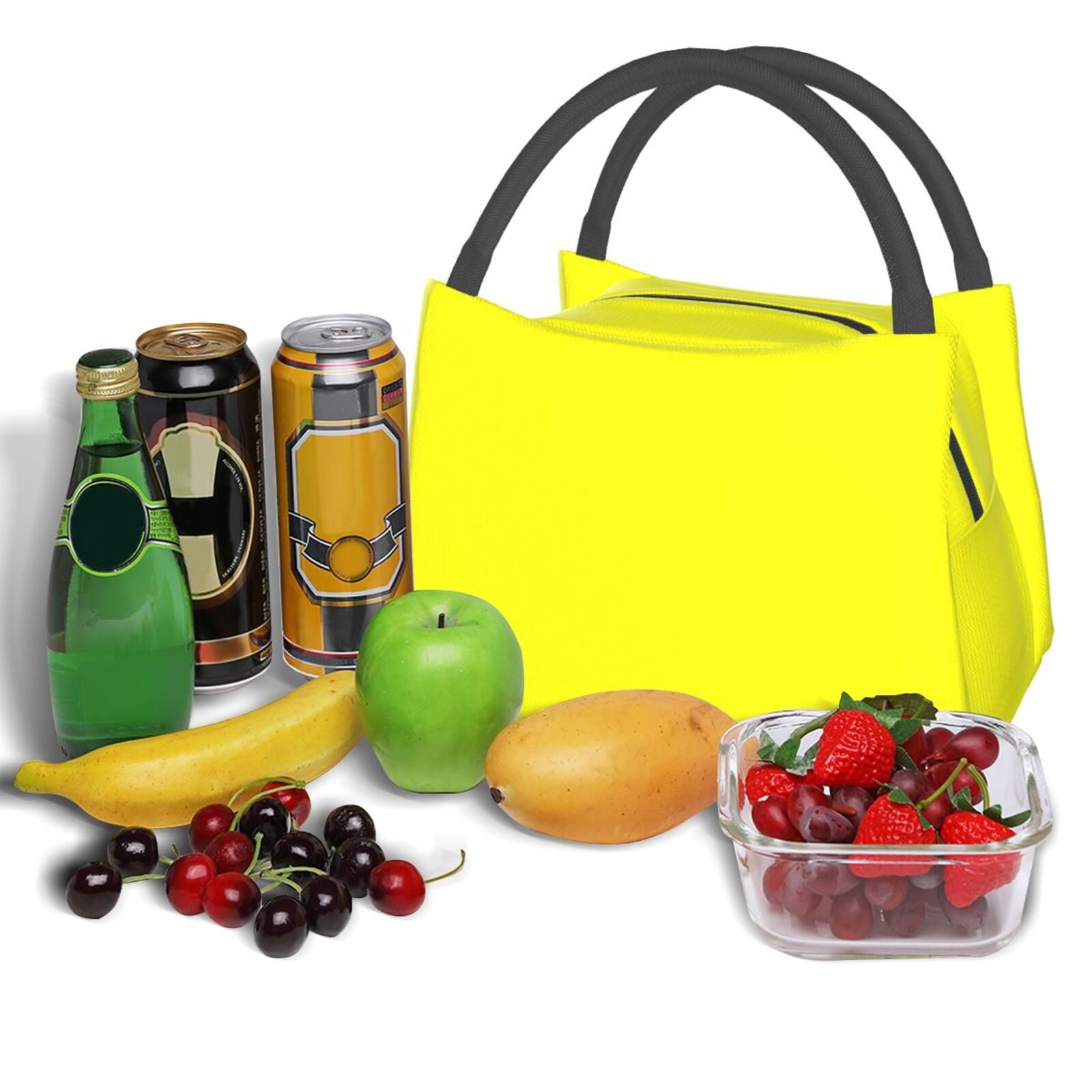 Portable Aluminum Film Insulated Refrigerated Lunch Bag Leak Proof Easy To Clean Folding Easy To Carry Large Capacity Wide Use Lemon Yellow