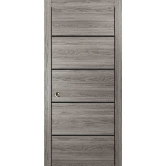 Sliding French Pocket Door 18 x 80 inches with | Planum 0015 Ginger Ash with Frosted Glass | Kit Trims Rail Hardware | Solid Wood Interior Bedroom Sturdy Doors