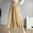 thumbnail image 5 of Women's Lantern Pants Summer Solid Casual Elastic Waist Wide Leg Dress Pants with Pockets Loose Fit Capris Free Size(Free Size,Khaki), 5 of 5