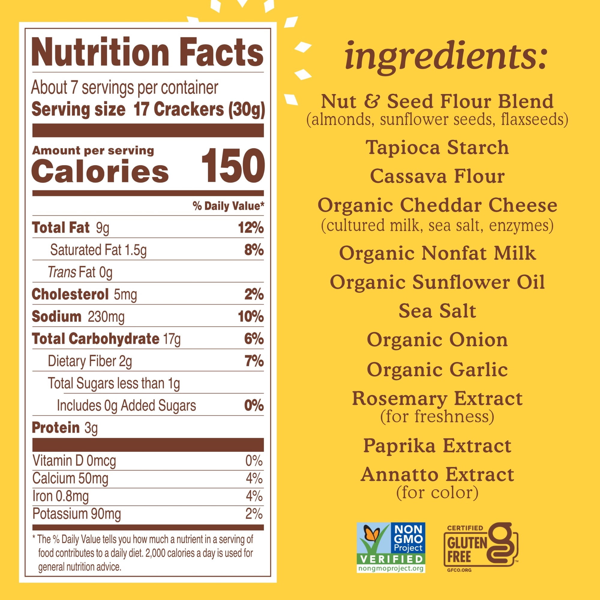 (6 pack) Simple Mills Farmhouse Gluten Free Cheddar Almond Flour Crackers, 7 oz