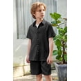 thumbnail image 5 of Arshiner Boys Summer Beach Outfits 2 Piece Casual Button Down Shirt and Shorts Set Vacation Texture Sets, 5 of 7
