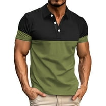 Men's Fashion Colorblock Polo Shirt Casual Short Sleeve Casual Lapel Golf Shirt Tops