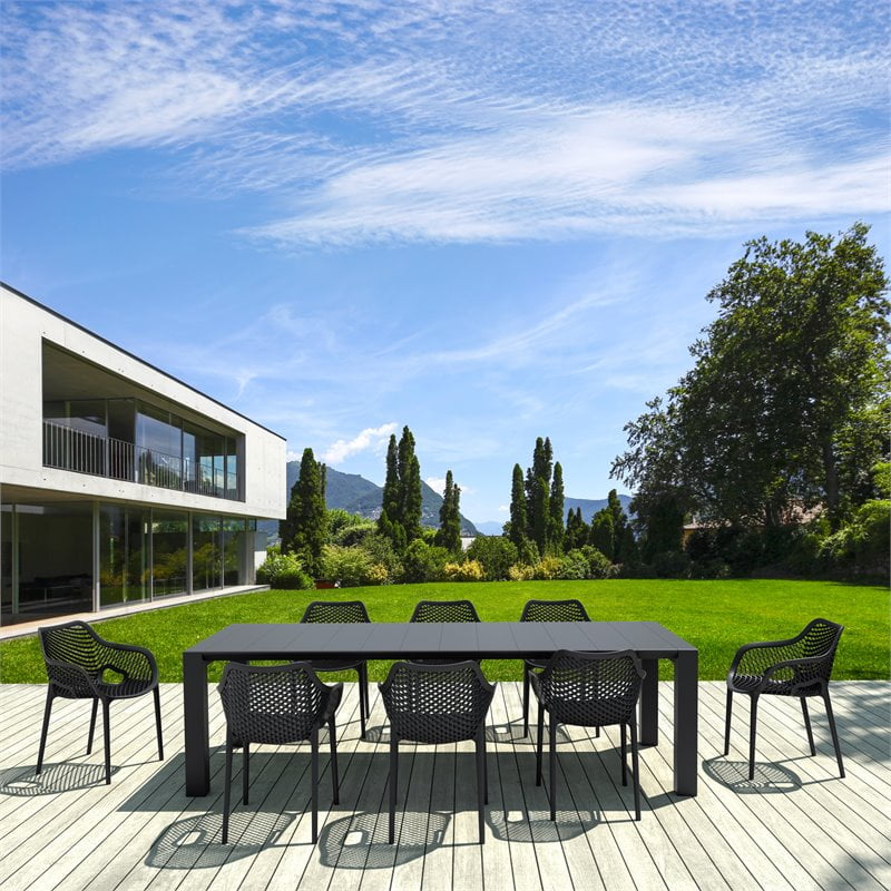Siesta Air XL 9-Piece Black Extendable Dining Set with Stackable Chairs
