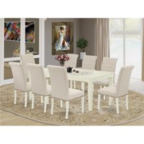 9 Piece Logan Dining Set - Linen White & Light Beige