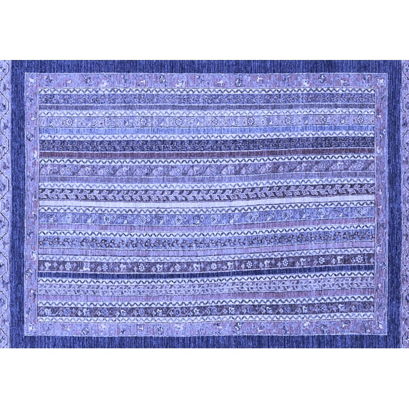 Ahgly Company Machine Washable Indoor Rectangle Oriental Blue Modern Area Rugs, 8' x 12'