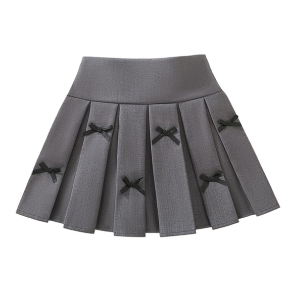 Coerni Toddler & Teen Girls Pleated Skirt Elastic High Waisted Short Skirt with Bowknot Patchwork Kids School Uniform Skirt