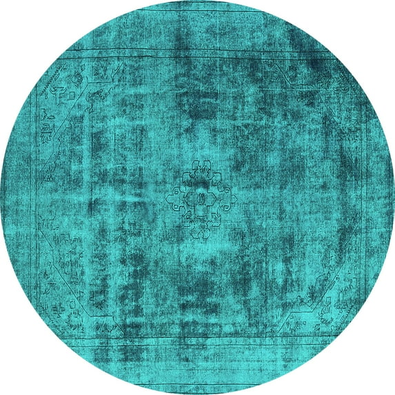 Ahgly Company Machine Washable Indoor Round Oriental Turquoise Blue Industrial Area Rugs, 5' Round