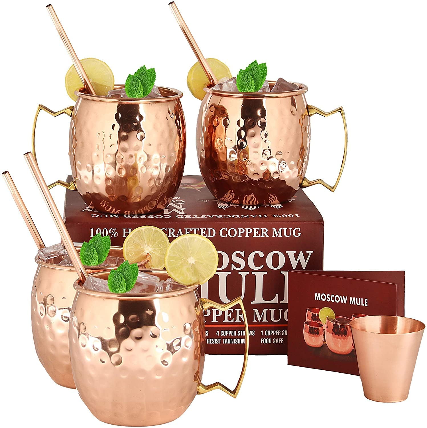 Moscow Mule Copper Mugs Set of 2 Cups 16 oz Each Solid Copper Drinking Cocktail Mug 