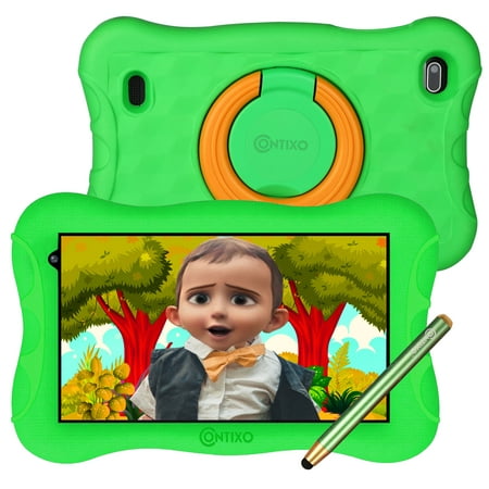 Contixo Kids Tablet with ($150 Value) Educator Approved Apps, 7-inch HD Display for Eye Protection, 2GB + 32GB, Protective Case with Adjustable Bracket (Kickstand) and Stylus, 2021 V10 Plus-Green