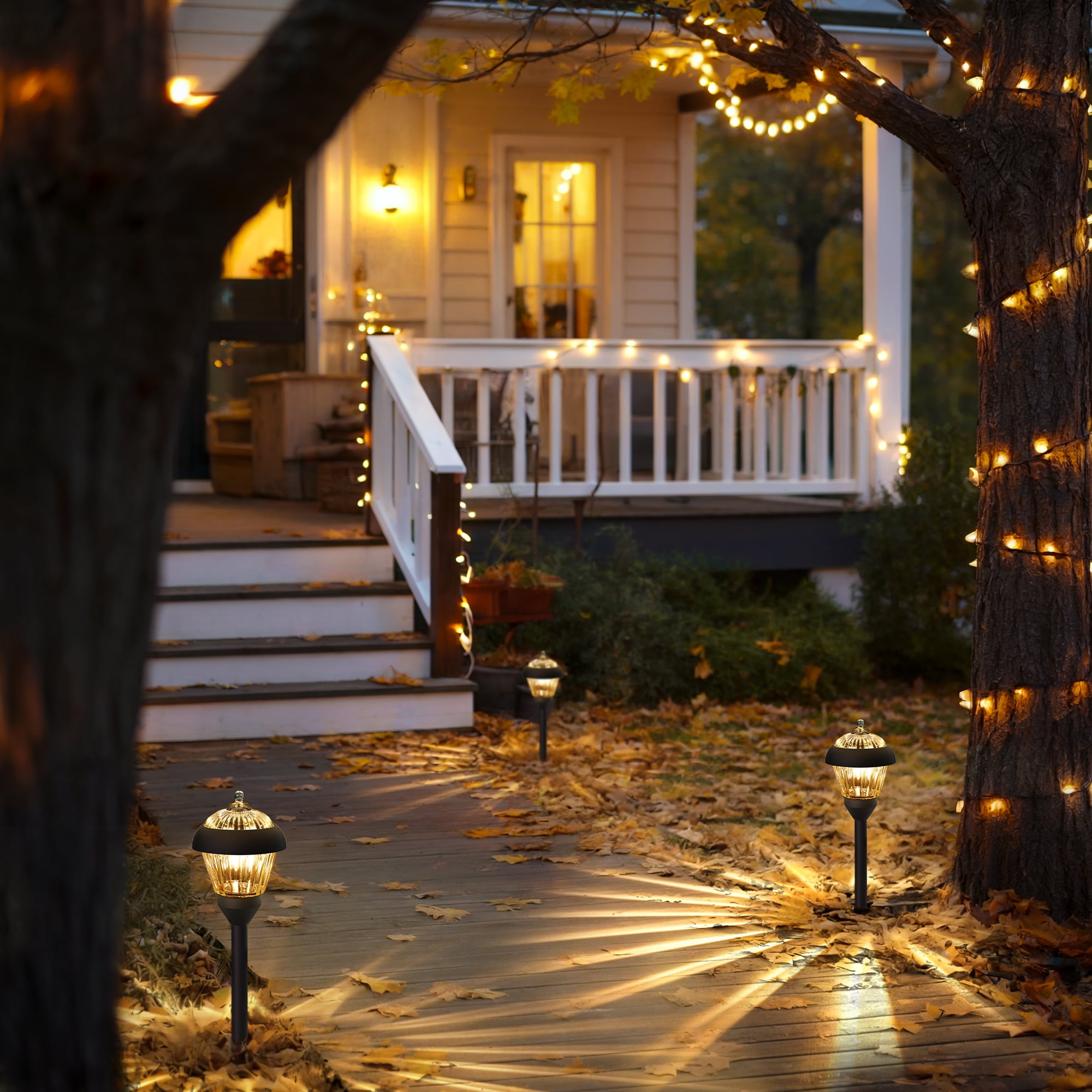 FKHouse Solar Pathway Lights, 4 Pack Bronze Metal Outdoor Garden Lights with 2 LED Bulbs, Waterproof Landscape Lighting for Driveway, Yard, Walkway