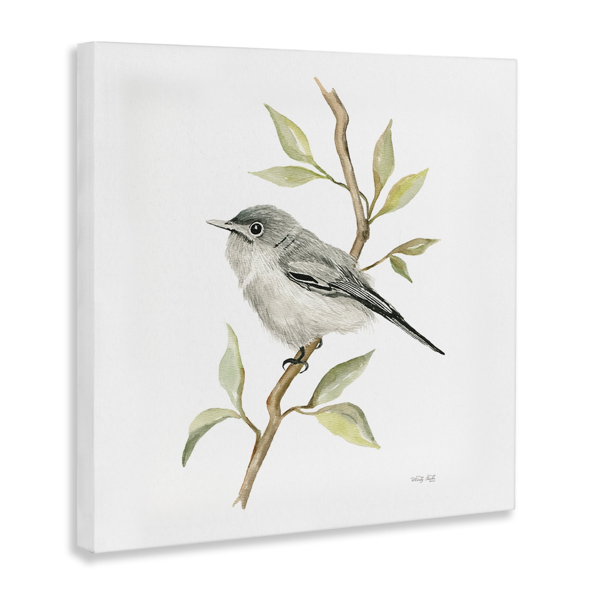 Stupell Industries Bird on Simple Branch Animals & Insects Painting Gallery Wrapped Canvas Art Print Wall Art, 17 x 17