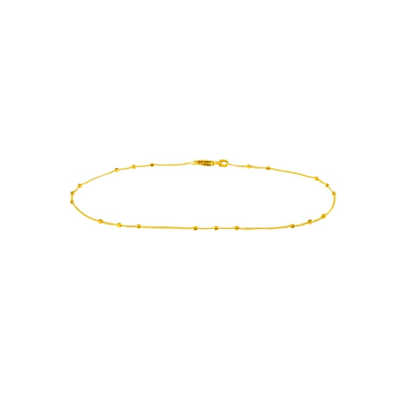 14k Yellow Gold 1.35mm Triple Cube Saturn Chain Ankle Bracelet Lobster Lock Closure 10 Inch Anklet for Women and Men